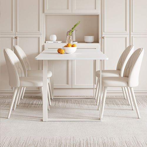 法式奶油风岩板餐桌家用小户型轻奢现代简约纯白新款餐桌椅长方形