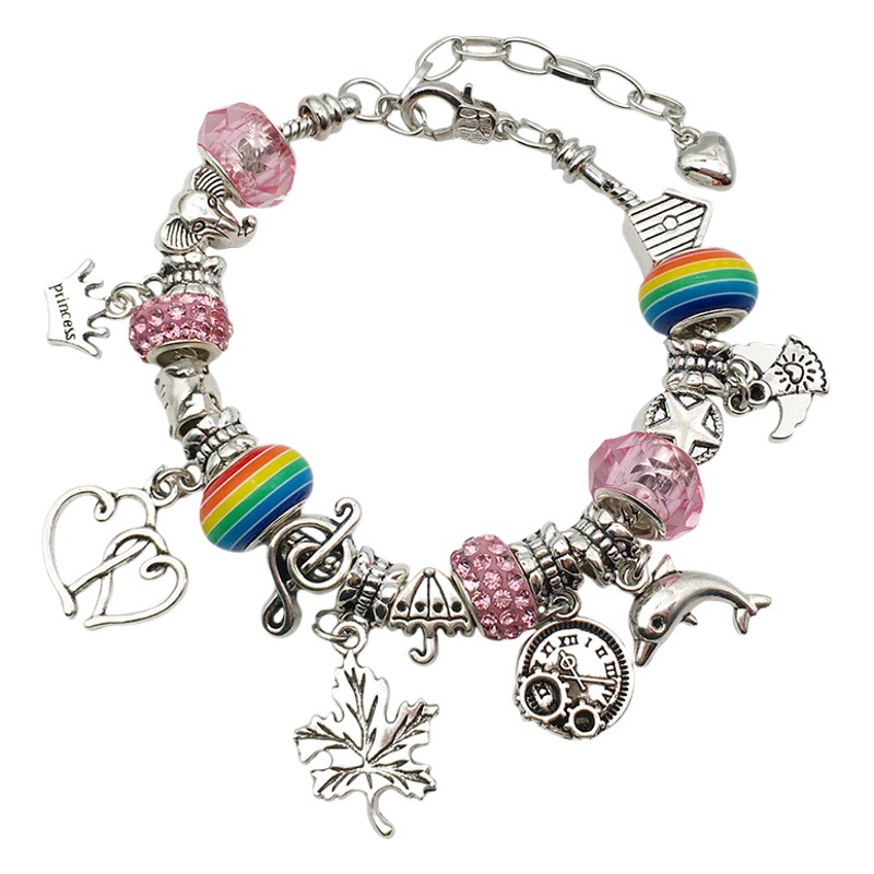 Rosa caja de regalo traje 7 colores Amazon Venta caliente niños DIY hecho a mano cristal pulsera joyería mujer regalo pulsera