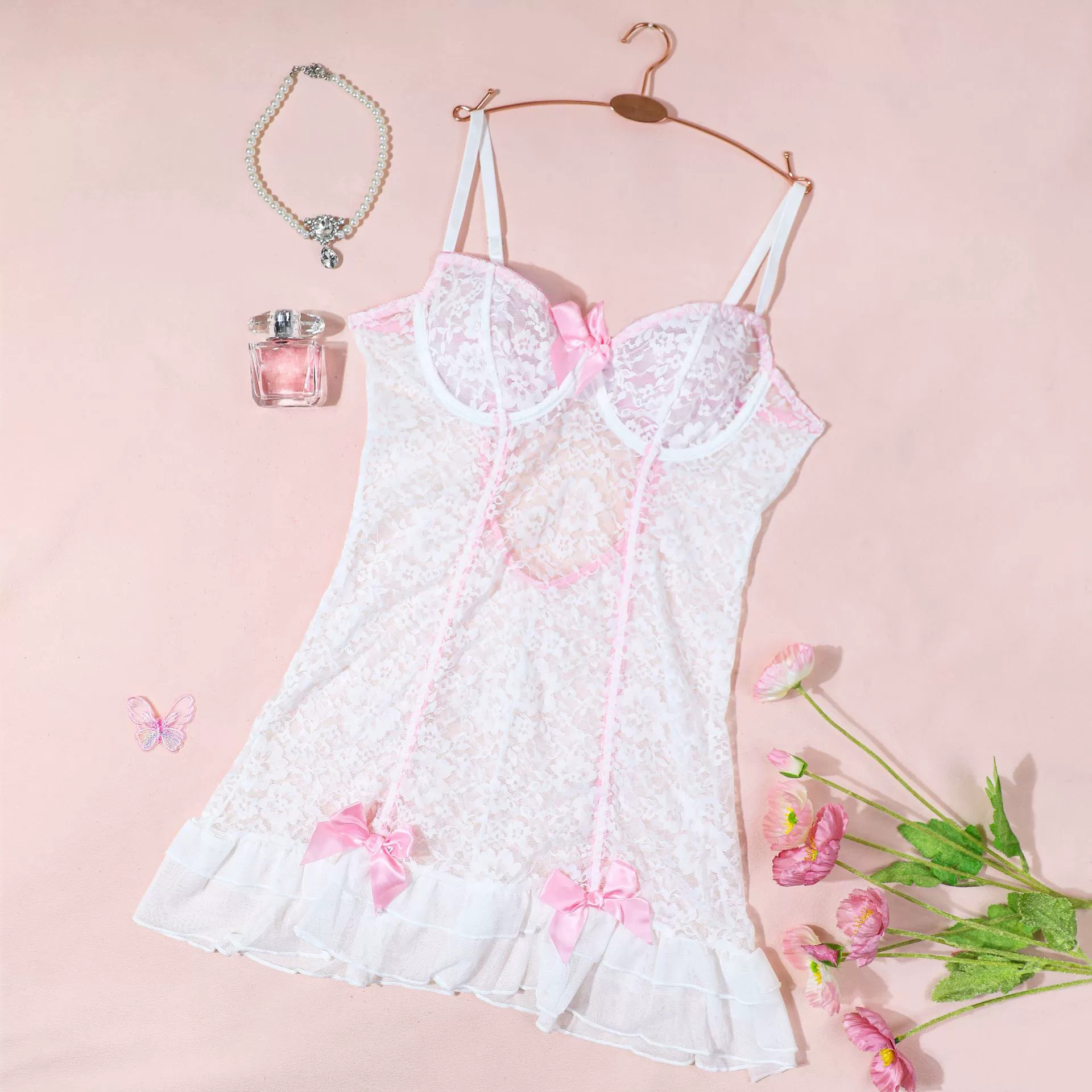 Белье, сексуальная slip-dress, комплект, (Cross-border trading), открытая спина