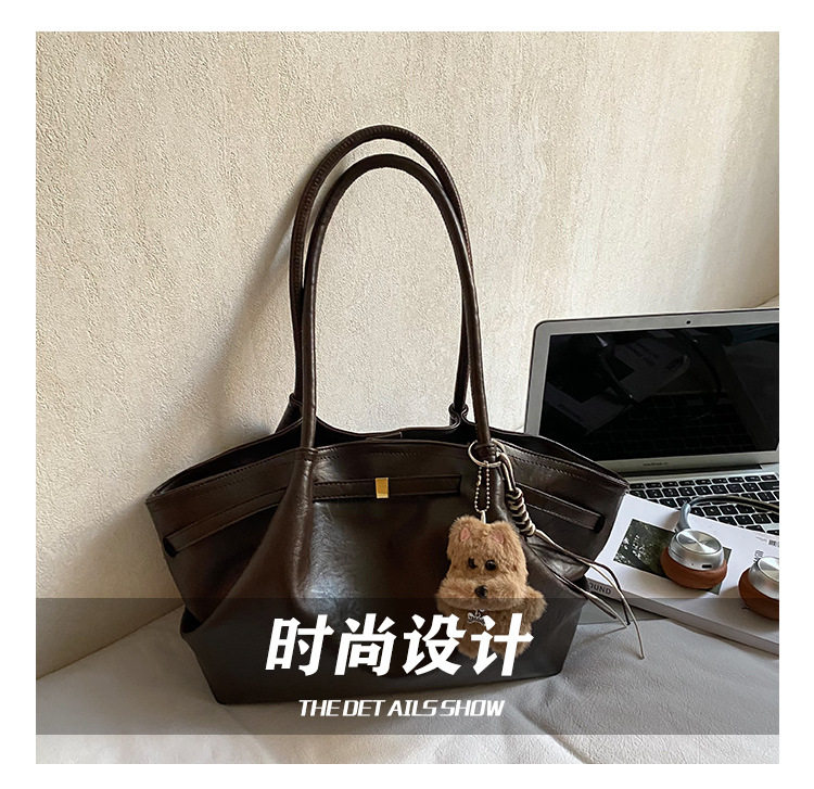 Túi xô nữ dáng tote xách tay dung tích lớn phong cách retro, đeo vai và kẹp nách — Màu nâu cà phê không kèm phụ kiện, Màu nâu không kèm phụ kiện, Màu đen không kèm phụ kiện, Màu nâu có móc treo chi tiết 5