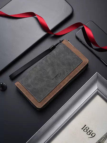 Summer New Men's Long Wallet Color Matching Multi-Card Slot Hand-Held Large-Capacity Mobile Phone Wallet Clutch Bag Coin Purse