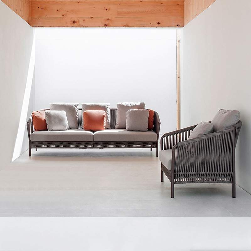 Ocio al aire libre sofá de ratán villa decoración suave al aire libre balcón al aire libre patio jardín Oliphen cuerda silla de ratán