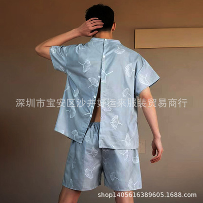 [按摩专用衣服后开背汗蒸服理疗按摩服桑拿服后全开扣艾灸服汤泉服]