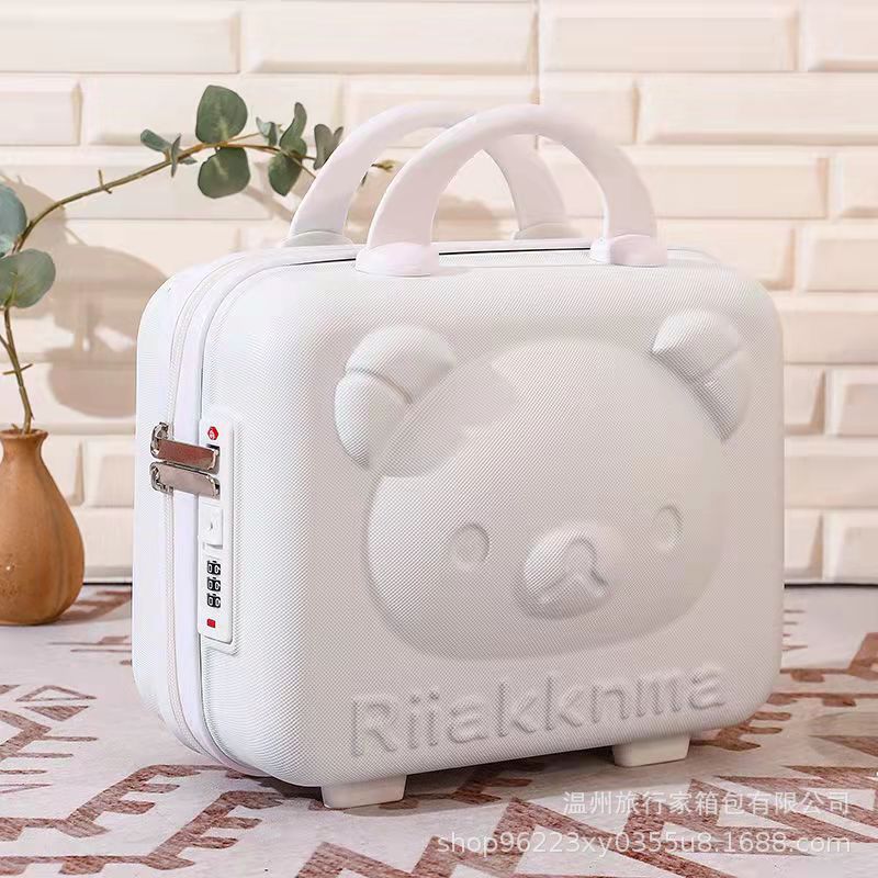 Mini maleta portátil 14 pulgadas 16 pulgadas caja de regalo de maquillaje pequeña bolsa de almacenamiento con cifrado oso de dibujos animados