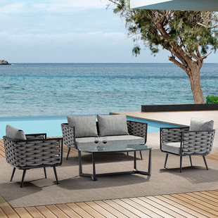 Outdoor Sofa Nordic Courtyard Rattan Table and Chair Coffee Table Combination Sofa Chair Villa Designer Hotel Terrace Furniture