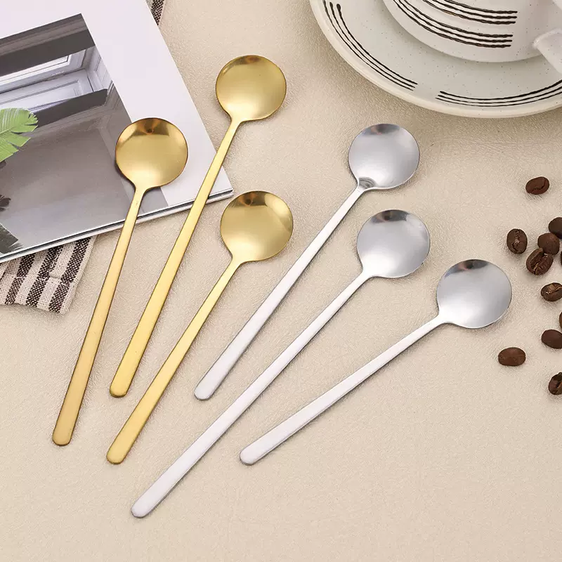 不锈钢长柄冰勺搅拌调味勺子燕窝甜品小圆勺马克杯咖啡搅拌勺圆勺