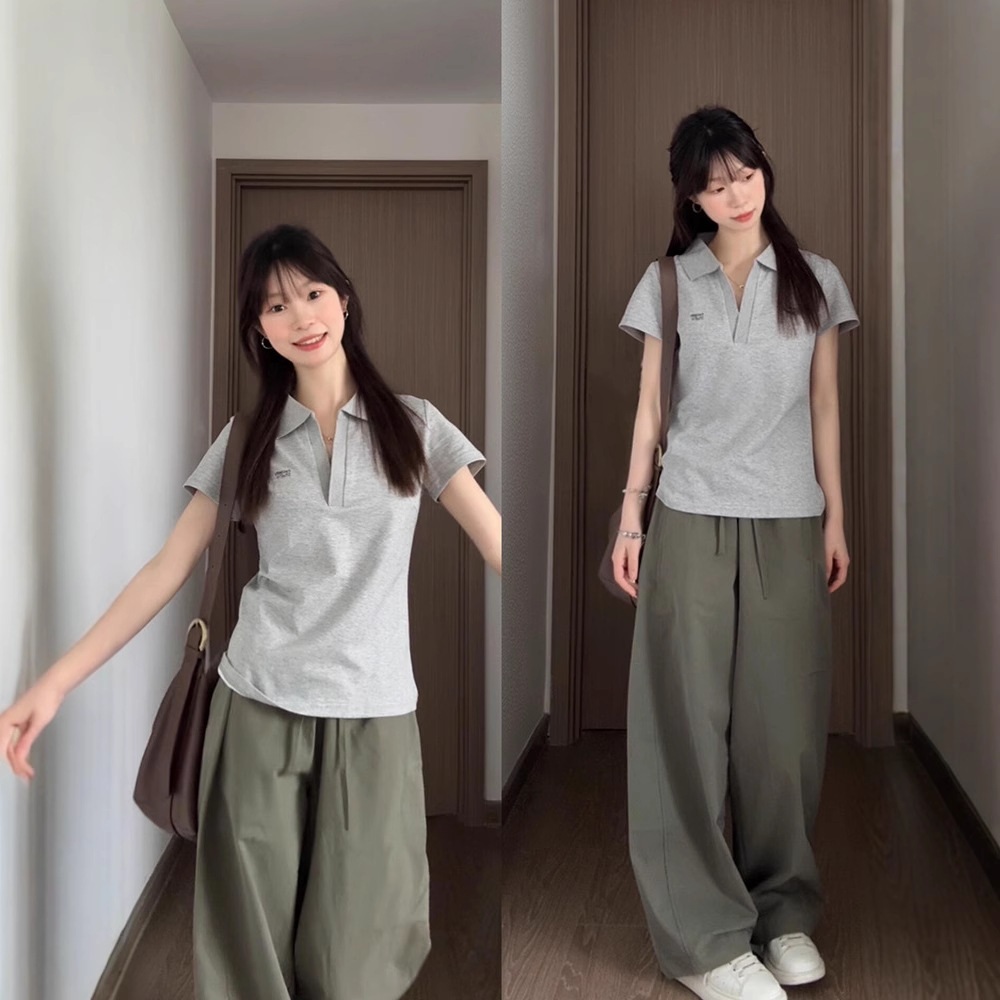 여름 여학생을 위한 한국 소년 스포츠 슈트 심플 폴로 칼라 반팔 바지 캐주얼 투피스 세트