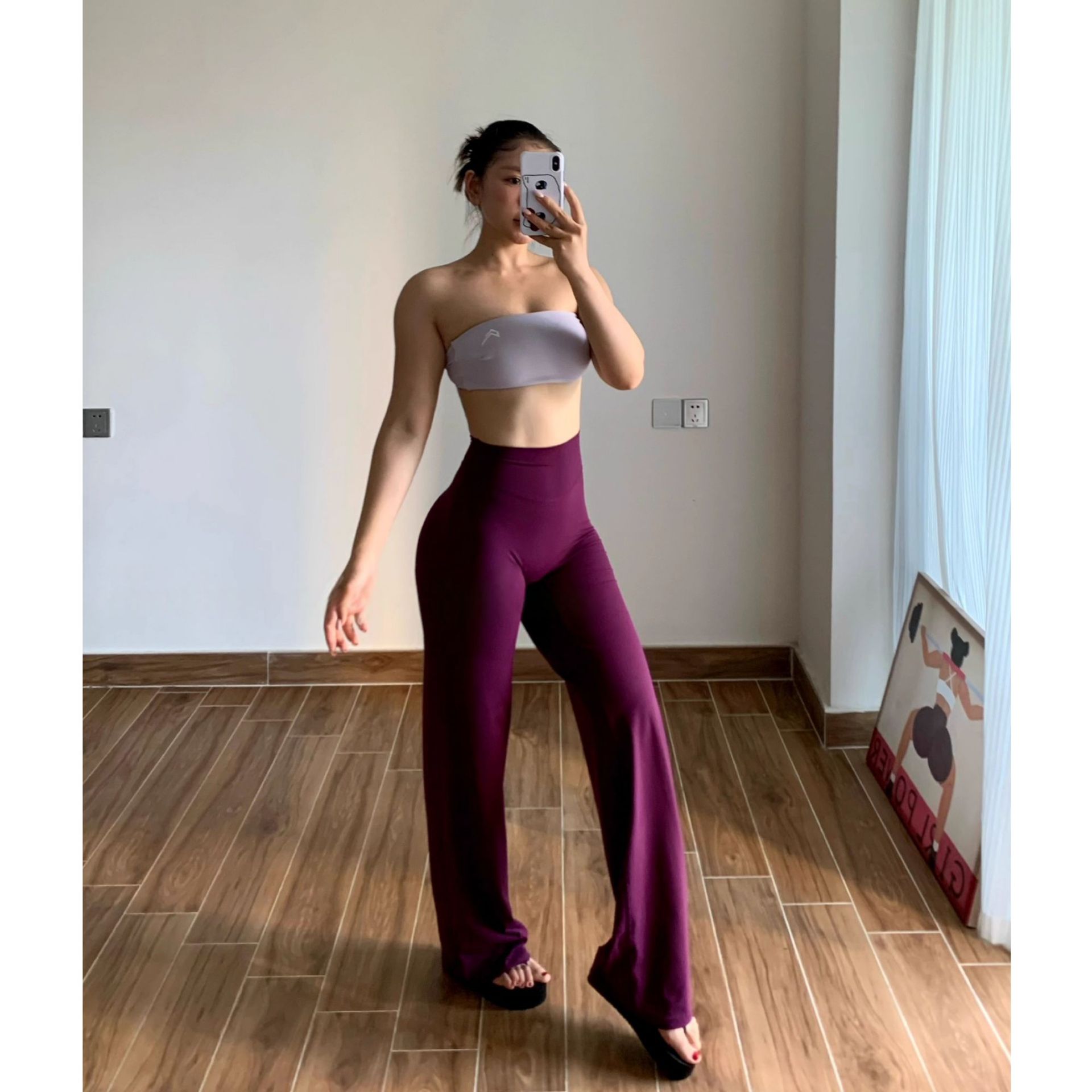 Europa y los Estados Unidos desnudos de cintura alta pantalones de piernas anchas nuevas pantalones de pilates deportivo pantalones 1850