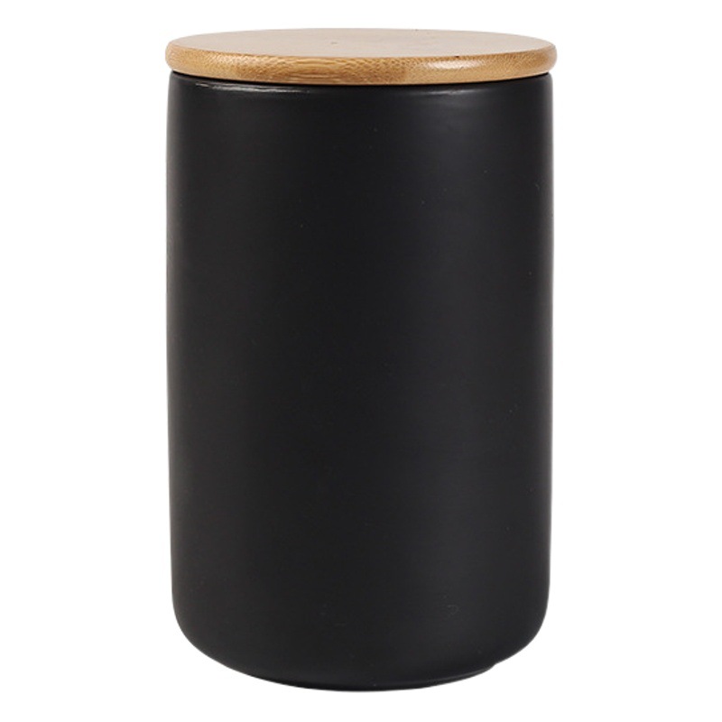 Tarro sellado de cerámica simple escandinavo con tapa de madera para almacenamiento de alimentos en la cocina, juego de té, almacenamiento de dulces, café y té. image 1