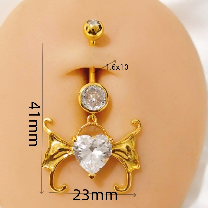 Heart-Shaped Zircon Wings Navel Ring Gold Belly Button Piercing Jewelry Wholesale detail image 10