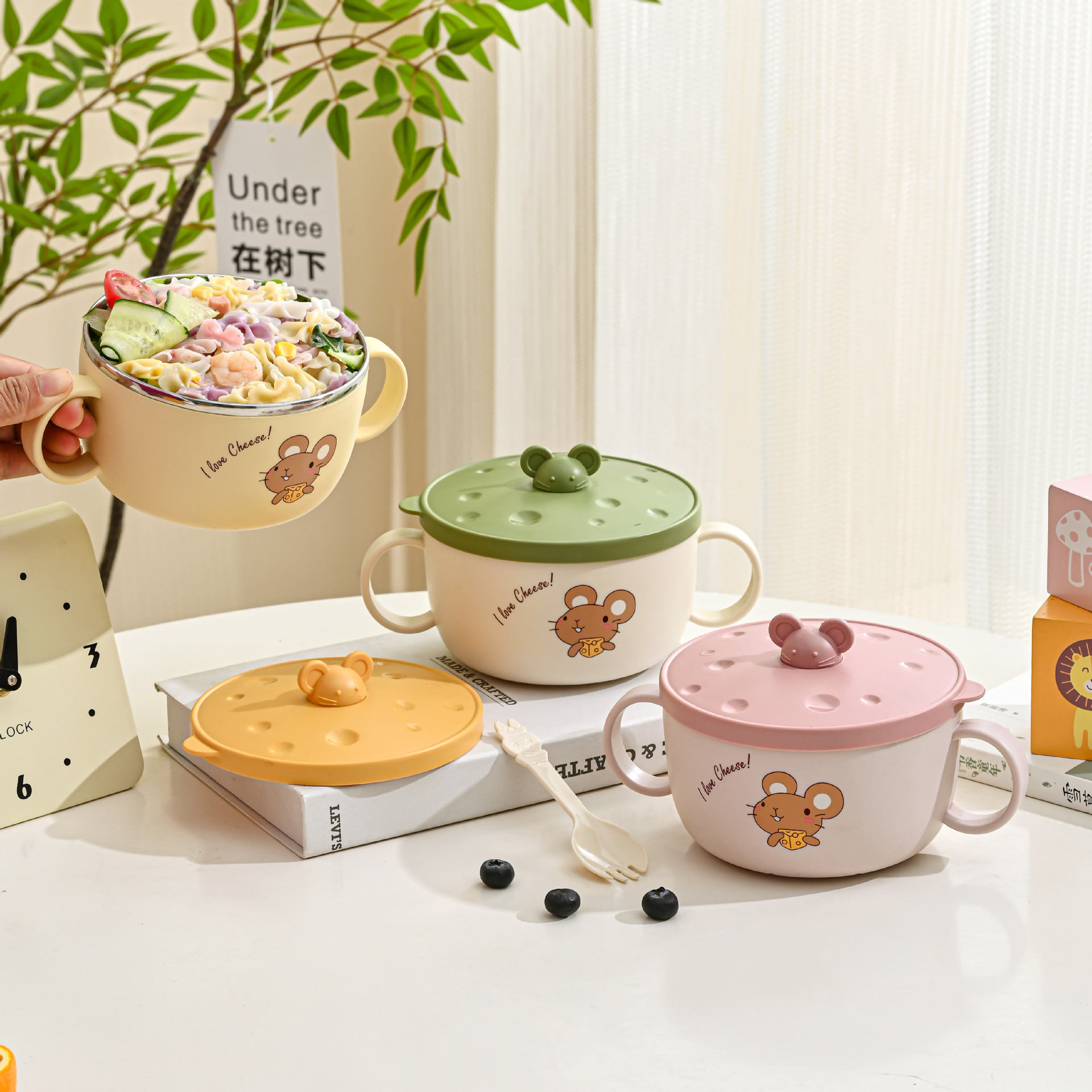 Jin Fei Yue 304 Stainless Steel Creative Mouse Bowl Primary School Students' Double Handle Lunch Box Children's Soup Bowl Supplementary Bowl