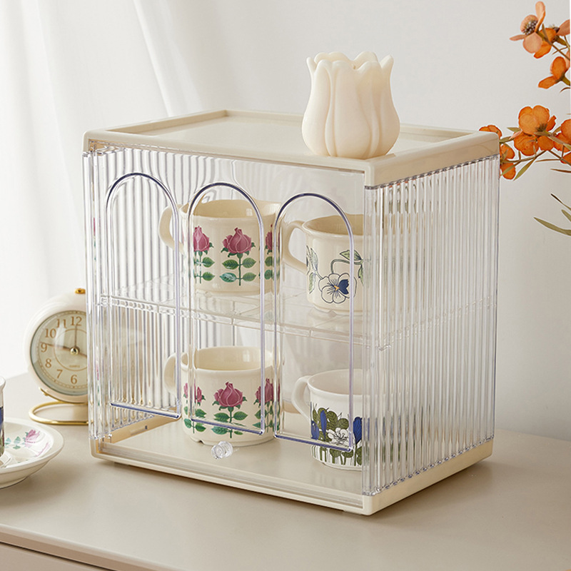 Dust-proof coffee cup storage rack acrylic transparent dressing table cosmetics and skin care product double-layer storage box