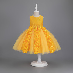 Amazon New Children's Dress Asymmetrical Skirt Net Fabric Puffed Skirt Sleeveless Elegant Birthday Party Princess Dress