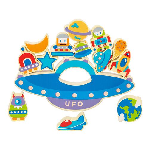 Wooden children's UFO balance stacking high building blocks game baby dinosaur creative stacking stacking puzzle toys