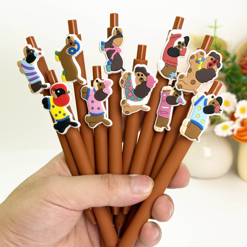 Cross-Border New Style Dachshund Shape Press Pen Cartoon Press Gel Pen Campus Design Puppy Student Stationery