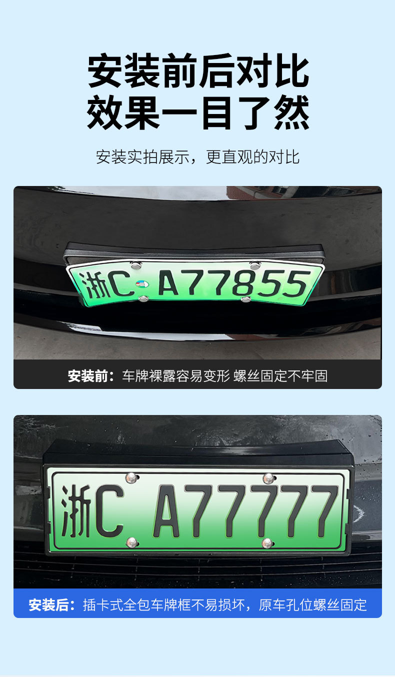 Suitable for 2021-2024 Tesla Y License Plate Frame, New Energy Full-Edge License Plate Frame, Green License Plate