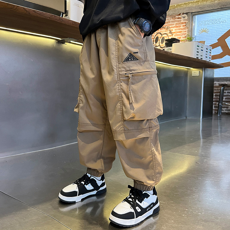 가을 중다 소년 크레인 바지 새로운 어린이 착용 어린이 청소년 캐주얼 바지 느슨한 큰 포켓 유행 머리