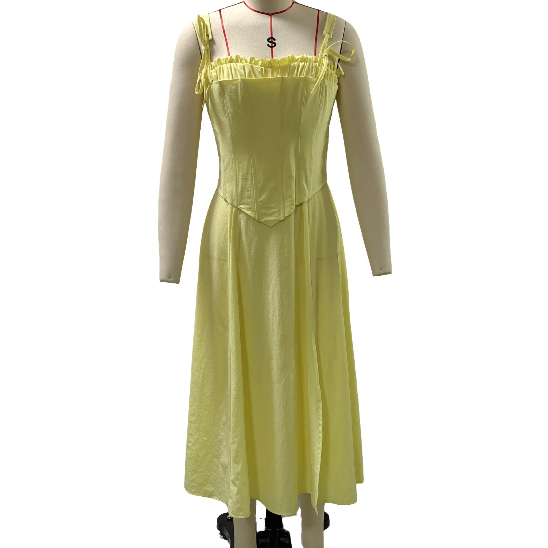 Women's Summer Elegant High-Waisted Dress Two-Piece Set Strapless Top With Slit Casual Fashionable Lanon Thickened Regular Size_ecoleips.com