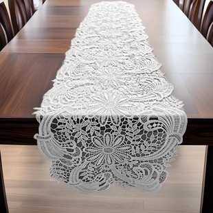 Lace Hollow Table Runner Embroidered Tablecloth Spacer White Beautiful Simple Wind Round Long Embroidered Flower Decorative Pad