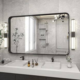 Bathroom Mirror Wall-Mounted Basin Vanity Hanging Makeup Mirror Home Aluminum Alloy Frame Hotel Restroom 3mm Adhesive-Free