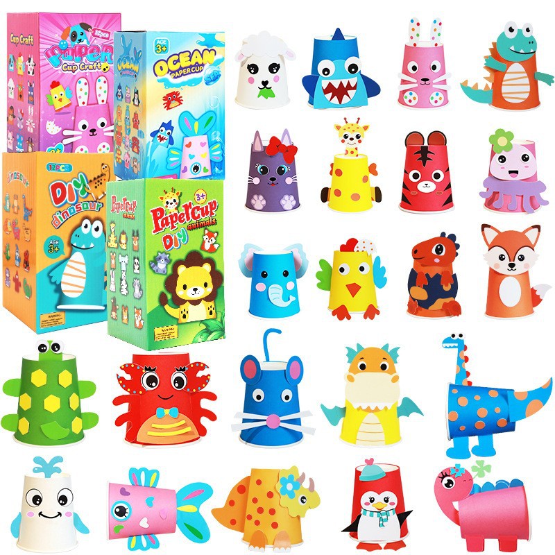 Children's DIY Handmade Colored Paper Paste to Make Paper Plate Stickers Parent-Kids DIY Creative Zodiac Animal Paper Cup Stall