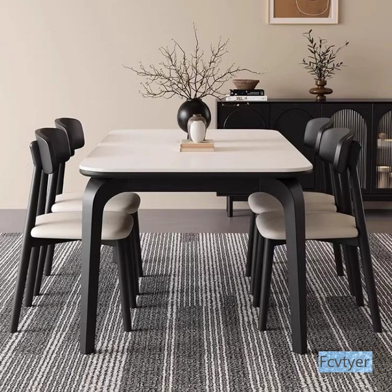 Solid Wood Slate Dining Table for Home Small Apartment Solid Wood Dining Table and Chairs 2025 Combination New Rectangular Dining Table Wabi-Sabi Style