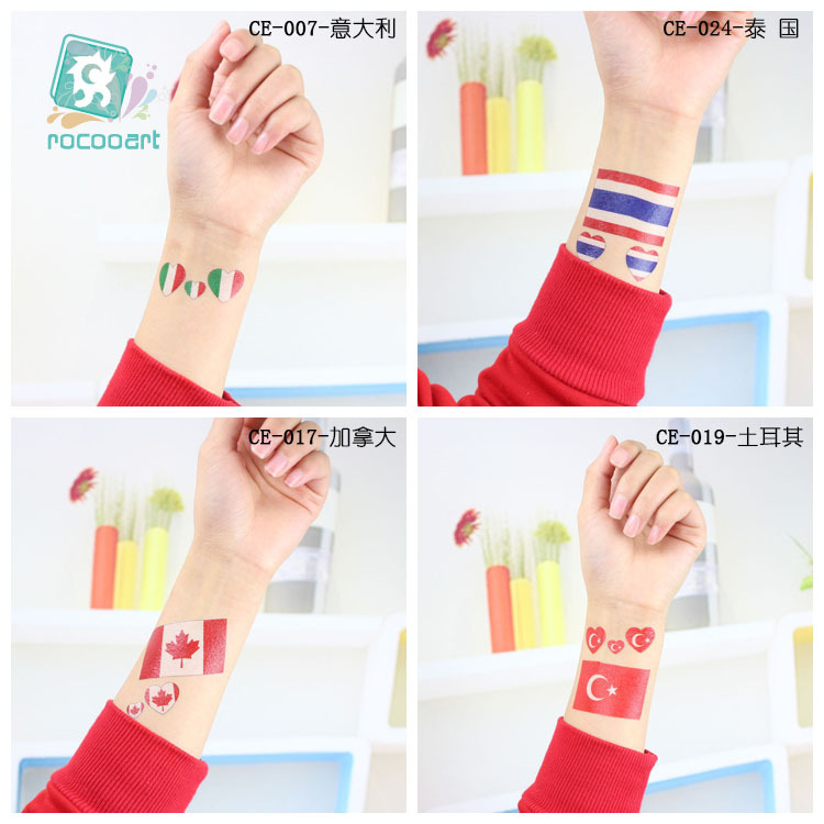 Colección completa de banderas nacionales Spot Juegos del Día Nacional Pegatinas de bandera de amor Pegatinas de tatuajes Pegatinas faciales impermeables para hombres y mujeres Pegatinas de actividad