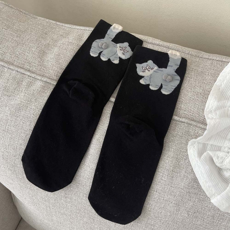 象趣岛猫蛋蛋搞怪女袜搞怪立体毛球精梳棉女袜无骨缝头|undefined