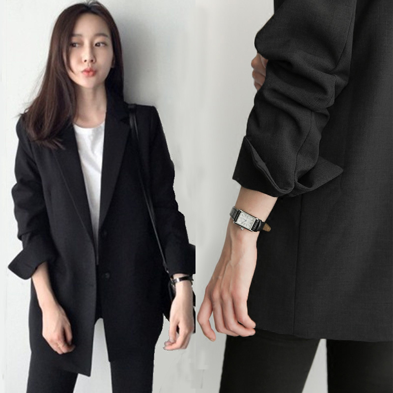 Autumn Casual Small Suit Jacket for Women Korean Style Loose Formal Business Attire Fashionable Black Work Interview Small Suit