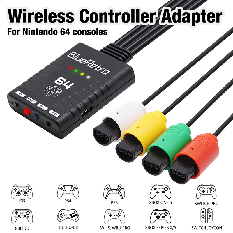 N64 BlueRetro Bluetooth wireless handle converter controller adapter supports 4 Bluetooth handles