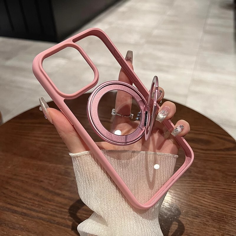 360 Metal Rotating Bracket Suitable for iPhone16 Phone Case Transparent Magnetic Apple 15promax Protective Cover