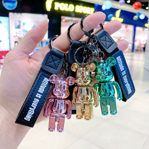 Cross-border cartoon electroplated violent bear key chain cute acrylic doll exquisite school bag pendant car key chain