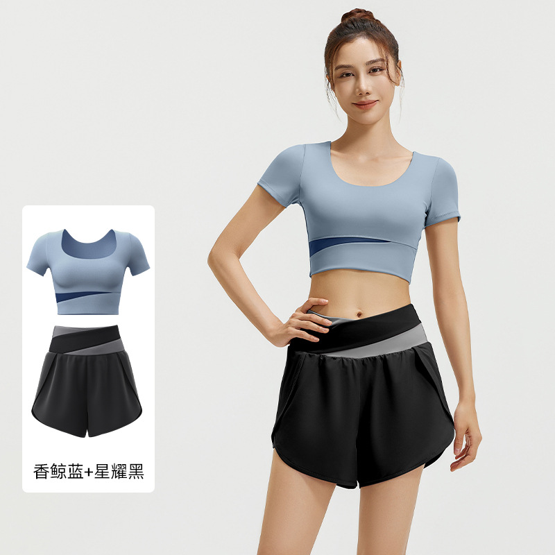 Juyitang verano color matching traje de secado rápido traje de fitness desnudo sensación traje deportivo transpirable traje de yoga Delgado
