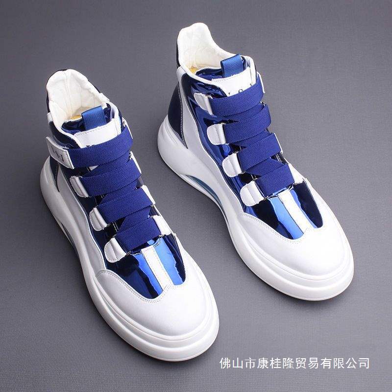 European High-Top Shoes for Men, Autumn Korean Version Trendy Thick-Soled Patent Leather Martin Boots, Men's Height-Increasing Air-Cushion Casual Shoes