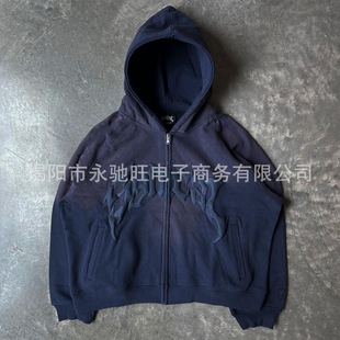 American Retro Street Cardigan Zipper Hoodie Gothic Alphabet Star Sweatshirt Men's and Women's 2024 Autumn and Winter New