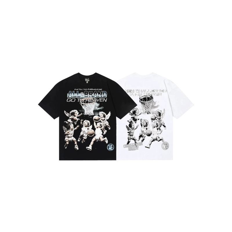 High-Quality Foreign Trade Hellstar Hell Star Dunking Little Angel English Slogan Printed Pure Cotton Loose Short-Sleeve T-Shirt