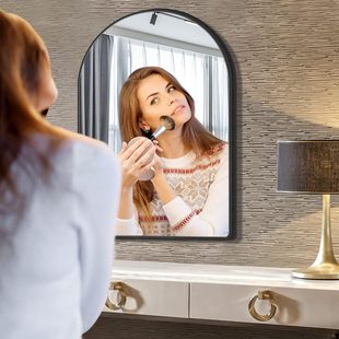 Brass Arched Bathroom Mirror with Shelf Texture Brushed Craftsmanship Creative Retro Decorative French Bathroom Mirror