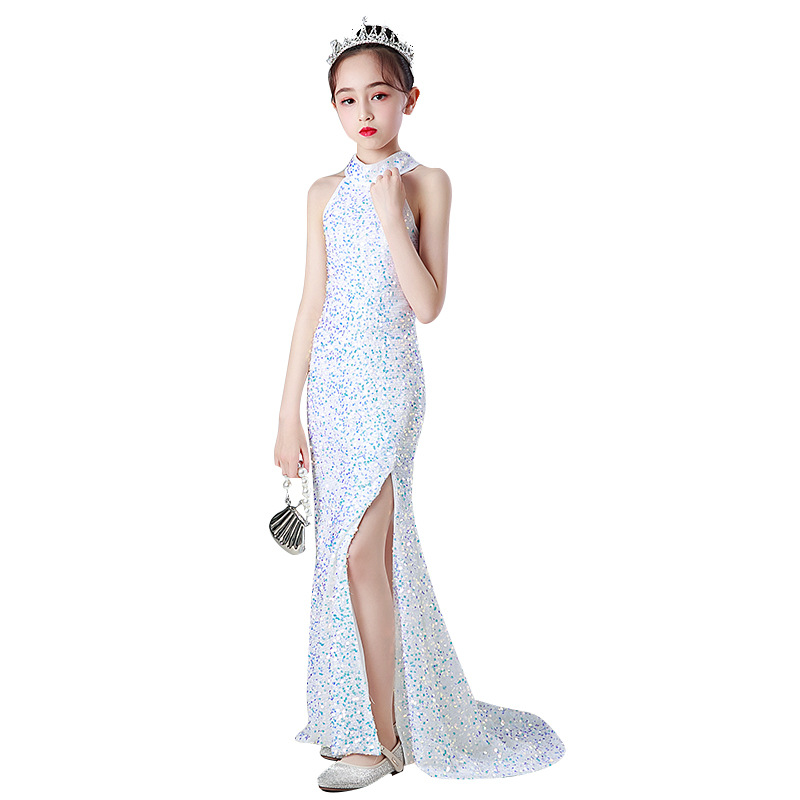 Kids Princess Mermaid Dress Evening Gown For Girls Day Fashion Show Costume With Train Piano Runway Outfit In Polyester_voghion.com