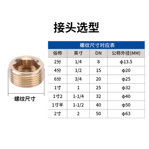 TP pneumatic brass threaded hexagonal plug screw plug plug pipe plug plug bulkhead 6 4 3 2 1 minute tooth 1 inch