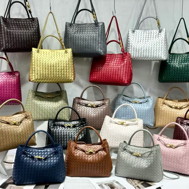 Cross-Border Women's Bag, Large Capacity Crossbody Bag for Going Out, Simple Handmade Woven Clutch Bag, Bowknot Metal Shoulder Bag for Women