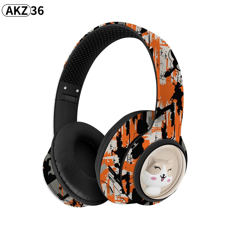 国境を越えた売れ筋 AKZ-36 クリエイティブ落書きナショナルトレンドヒップホップスタイル Bluetooth ヘッドセットヘッドマウント折りたたみカードヘッドセット|undefined