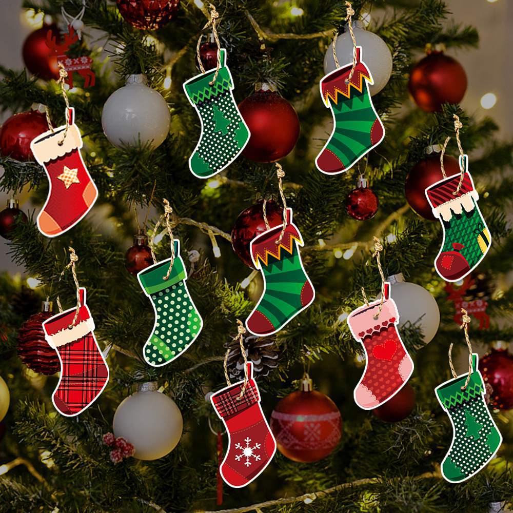 Nuevo estilo europeo y americano decoración de Navidad calcetines etiqueta decoración de fiesta de año nuevo diseño de árbol de Navidad colgante colgante