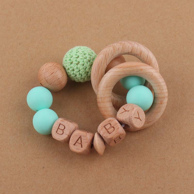 Bebé suministros mordedor pulsera de juguete creativo DIY Beech bebé nombre cuentas de silicona mordedura teether juguete