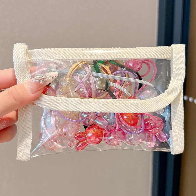 Niños cuerdas de cabello de cola de caballo alta anillo de cabello femenino de alto nivel doble cuerdas de cabello adorable adornamiento de cabello de bebé color conejo banda de goma