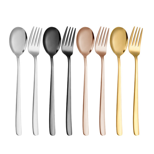 304 stainless steel long handle Korean spoon and fork household adult rice spoon dessert spoon coffee stirring spoon western food spoon and fork