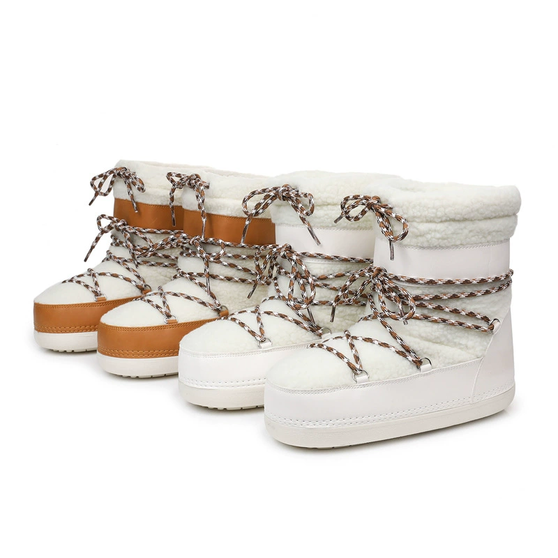 Новые зимние Moon Boots 2025 для женщин, нескользящие тёплые снежные ботинки, стильные, для тинейджеров, туфли наوسط средний голени lace up с меховой подкладкой