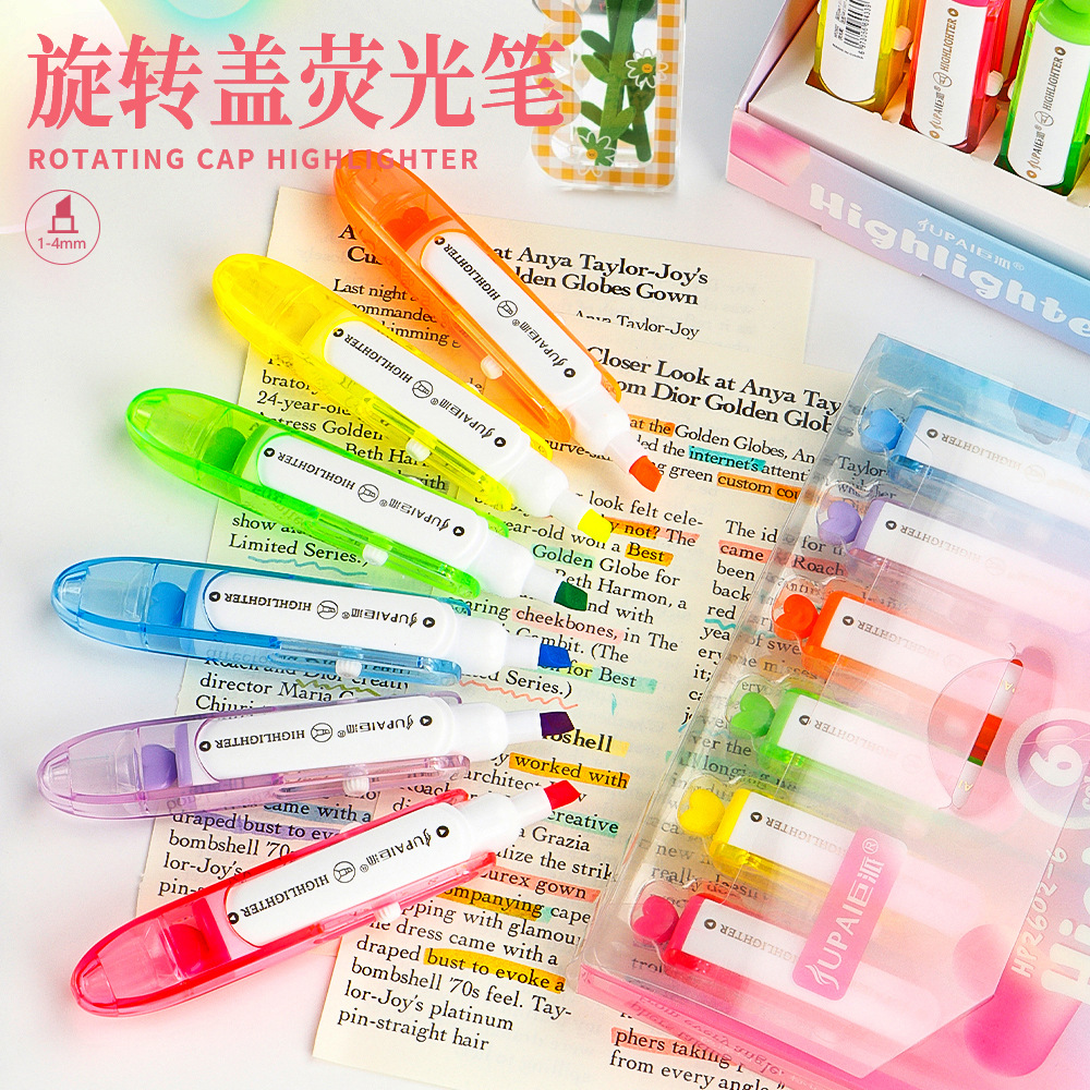 Divertido conjunto de resaltador de tapa flip seco rápido sin manchas de cepillo de estudiantes marcado resaltador DIY pincel