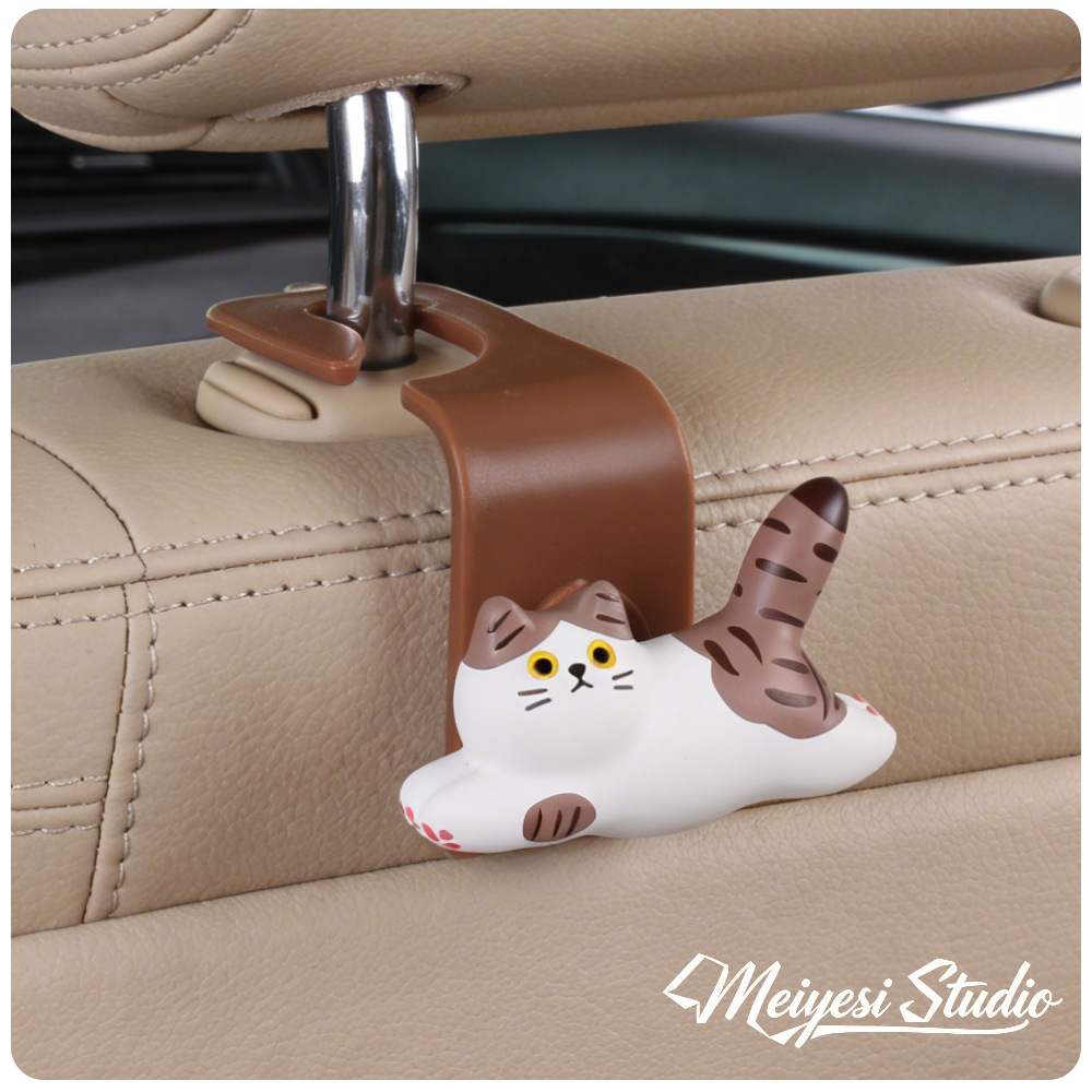 Cute Cartoon Striped Cat Car Seat Hook Car Rear Seat Back Storage Decorative Hook