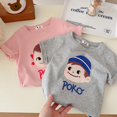 韓國童裝2023夏季女童洋氣卡通印花T恤男女孩可愛短袖百搭上衣潮