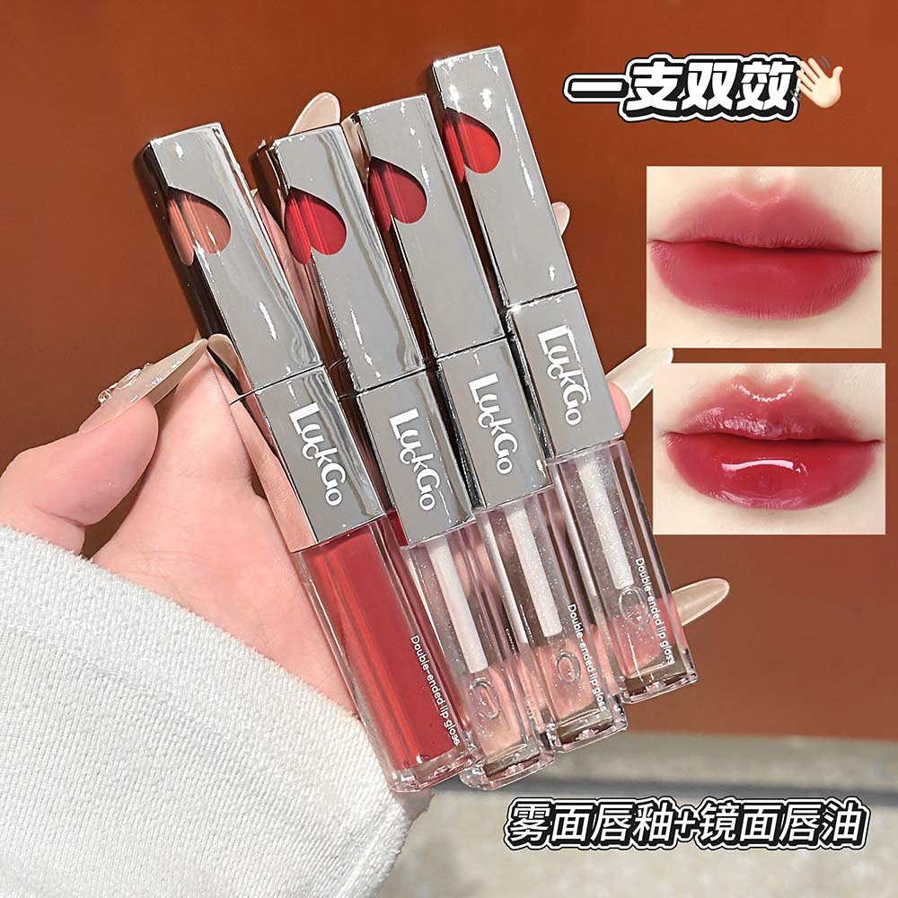 LUCKGO veludo esmalte labial de doble efecto espejo de agua brillante niebla matte maquillaje de doble cabeza esmalte labial de doble cabeza esmalte labial